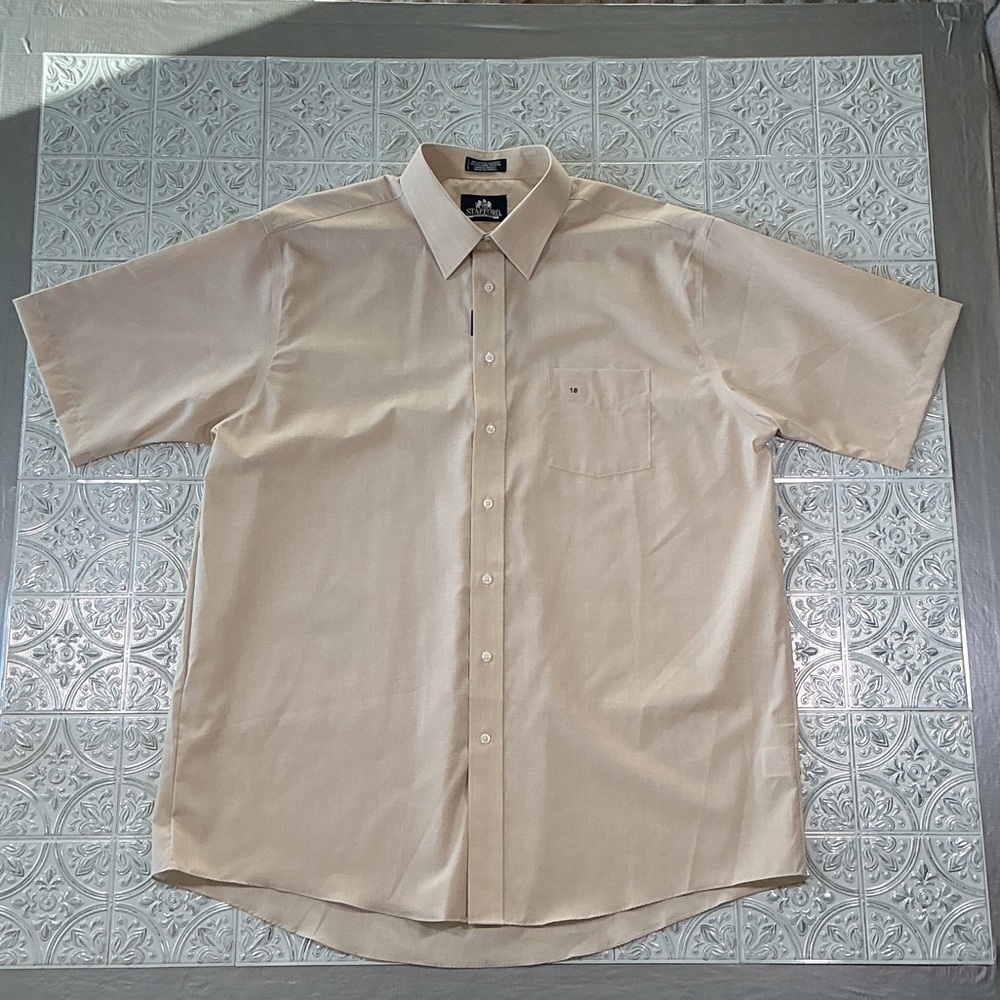 Stafford NWT Men’s Cream Short Sleeve Button Down Shirt 3XL 18